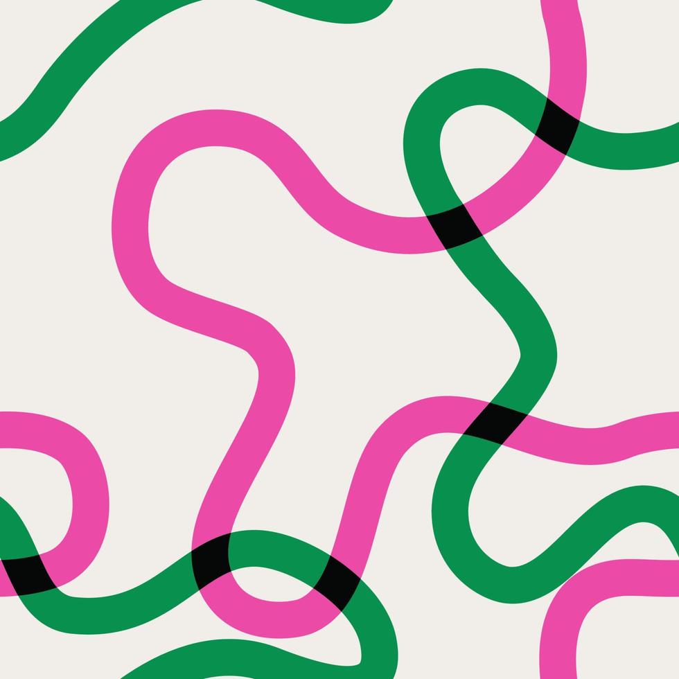 naiv nahtlos beschwingt Muster mit hell Grün und Rosa wellig Linien auf ein Licht Hintergrund. minimalistisch zeitgenössisch Grafik Bauhaus Design im beschwingt Farben. skandinavisch Kindergarten drucken vektor