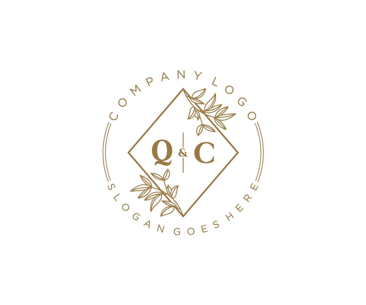 första qc brev skön blommig feminin redigerbar förhandsgjord monoline logotyp lämplig för spa salong hud hår skönhet boutique och kosmetisk företag. vektor
