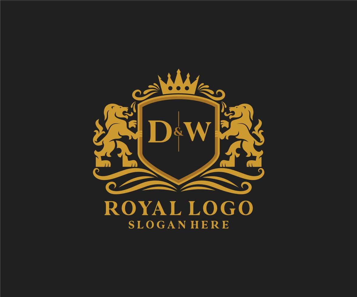 Initiale dw Letter Lion Royal Luxury Logo Vorlage in Vektorgrafiken für Restaurant, Lizenzgebühren, Boutique, Café, Hotel, Heraldik, Schmuck, Mode und andere Vektorillustrationen. vektor