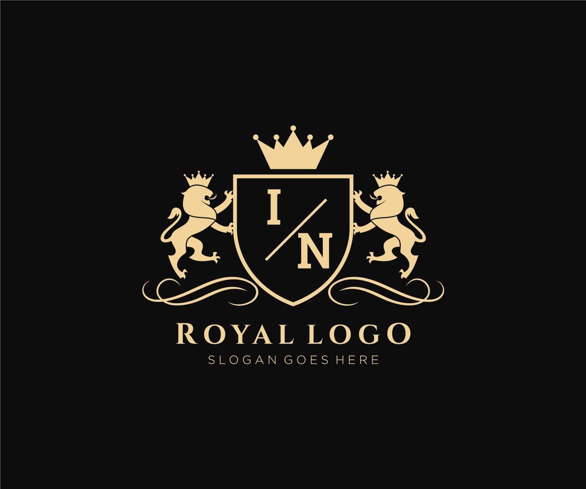 första i brev lejon kunglig lyx heraldisk, vapen logotyp mall i vektor konst för restaurang, kungligheter, boutique, Kafé, hotell, heraldisk, Smycken, mode och Övrig vektor illustration.