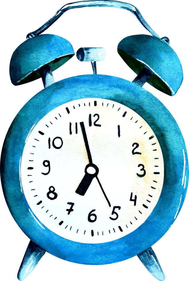 Aquarell Blau alt Stil Alarm Uhr auf Weiß Hintergrund vektor