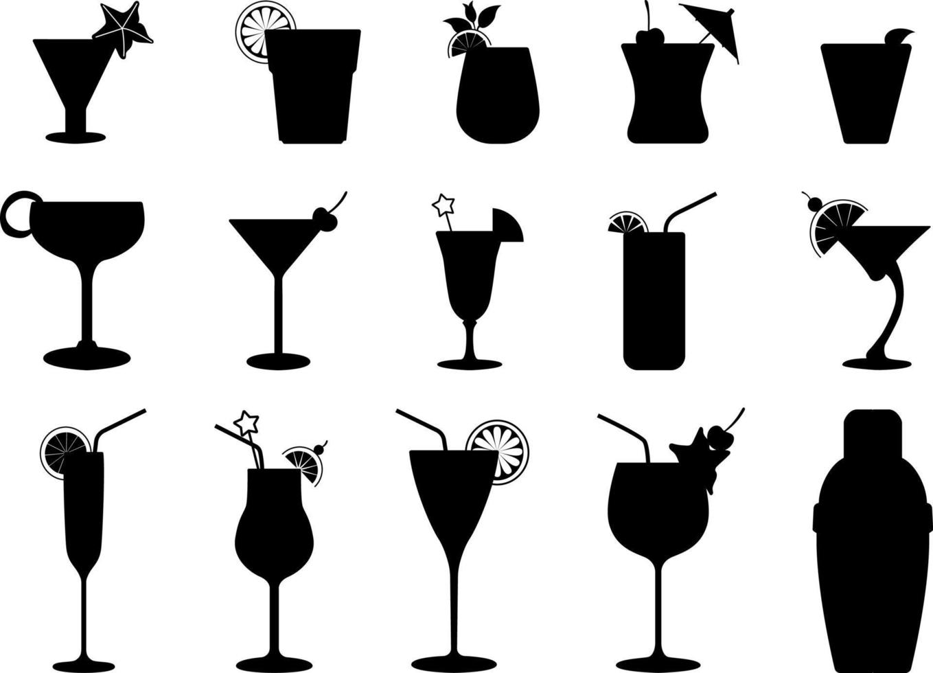 Vektor Cocktail. Glas Sammlung. Getränke Silhouette. trinken Obst Saft Symbole isoliert auf Weiß