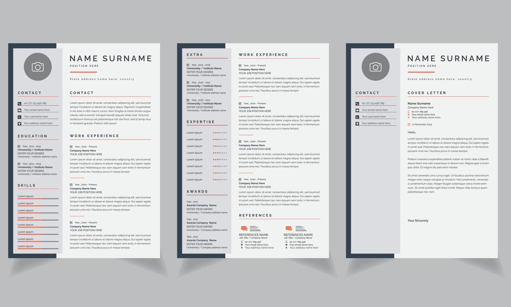profil återuppta design mall layout och omslag brev uppsättning vektor