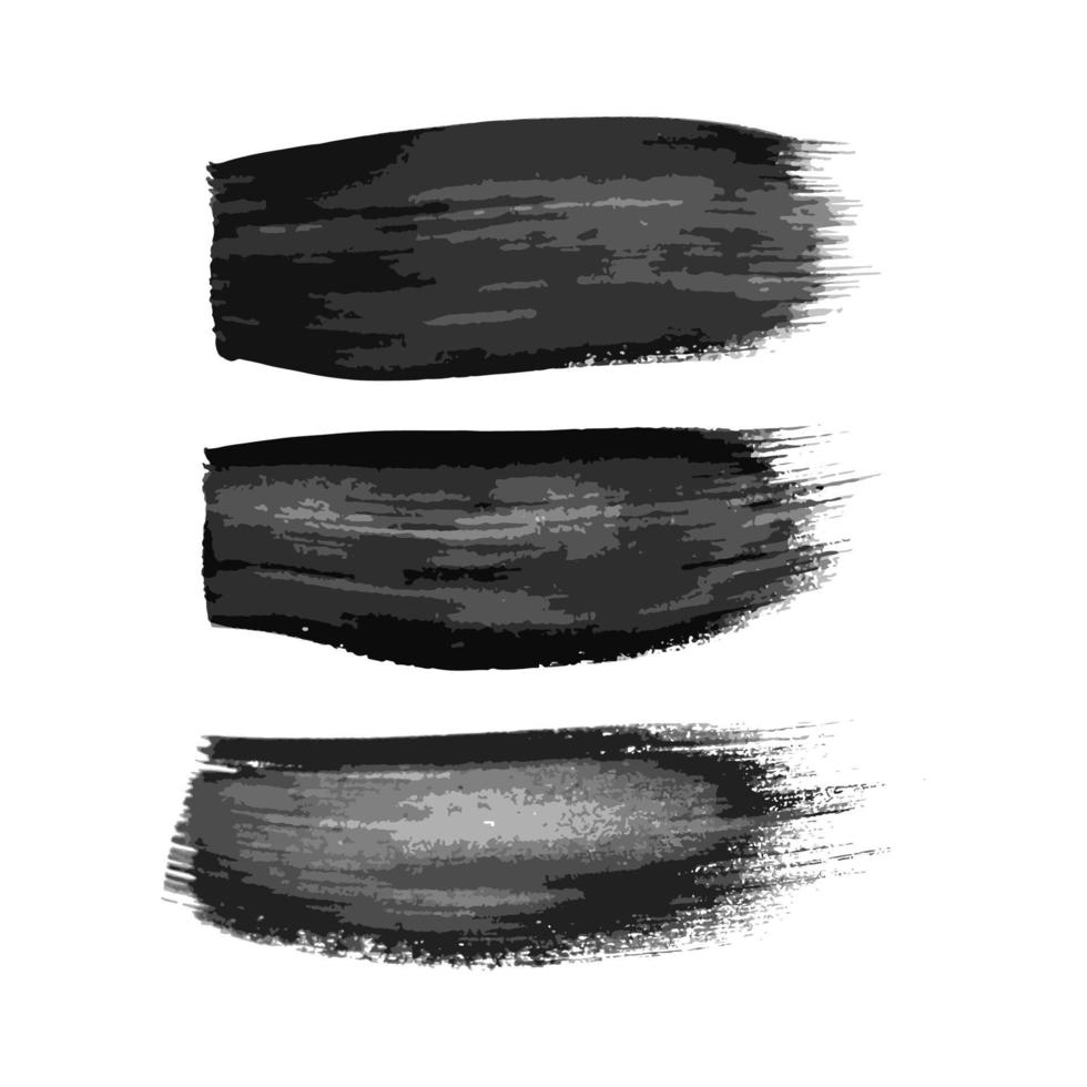Satz von drei schwarzen Pinselstrichen. hand gezeichnete tintenflecken lokalisiert auf weißem hintergrund. Vektor-Illustration vektor