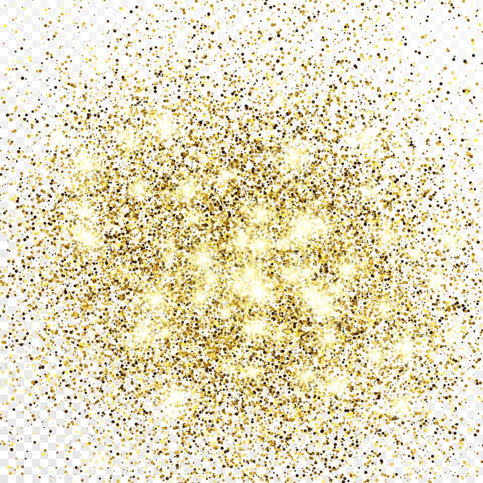 guld glitter konfetti bakgrund isolerat på vit bakgrund. fest textur med lysande ljus effekt. vektor illustration.