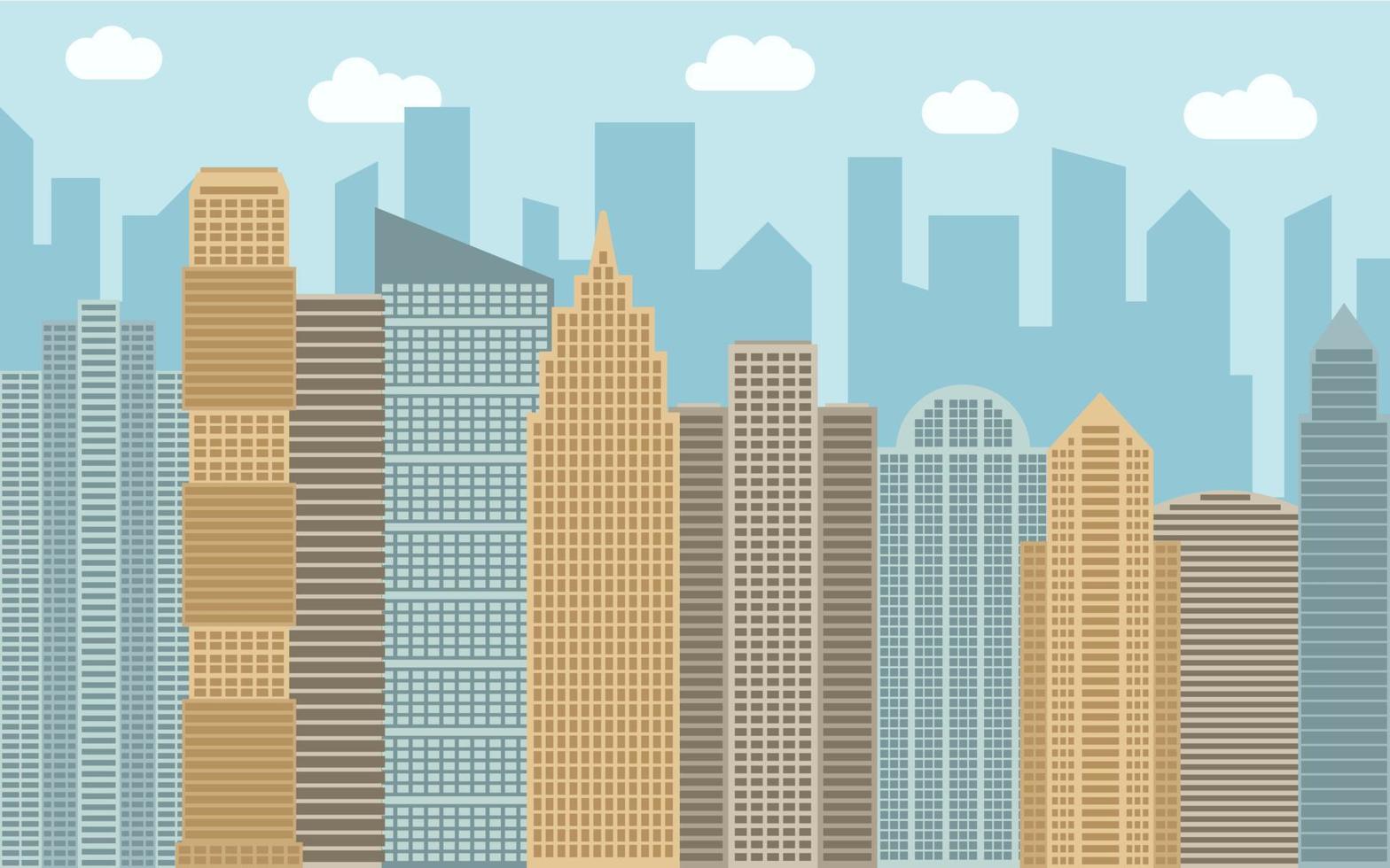vektor urban landskap illustration. gata se med stadsbild, skyskrapor och modern byggnader på solig dag. stad Plats i platt stil bakgrund begrepp.