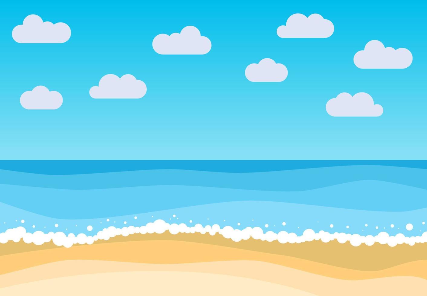 vektor landskap med sommar strand. vågor av de sandig strand, blå himmel och hav. landskap vektor illustration.