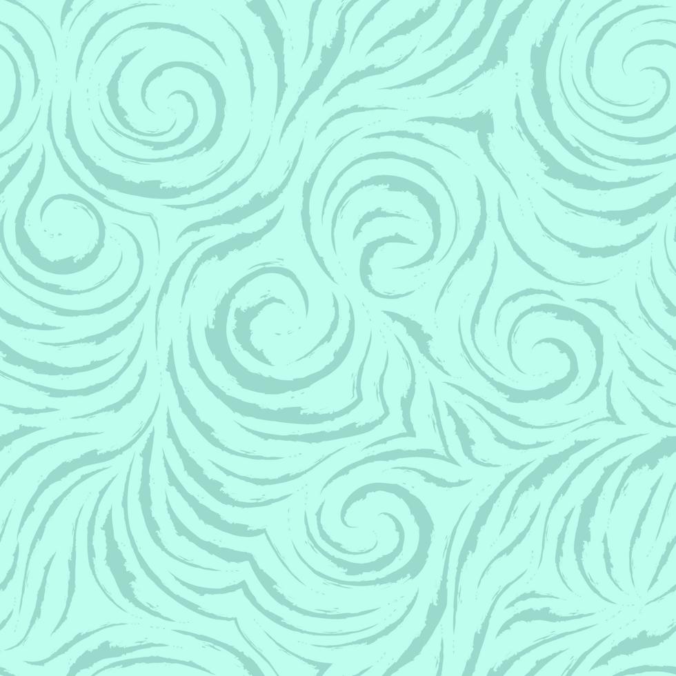 nahtloses Vektor-Türkis-Muster von glatten Linien mit gerissenen Kanten in Form von Kreisen und Spiralen. Textur zum Veredeln von Stoffen oder Geschenkpapier in Pastellfarben auf einem Meereshintergrund. Ozean und Wellen. vektor