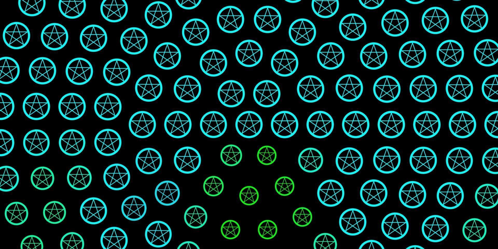 dunkelblauer, grüner Vektorhintergrund mit Mysteriumsymbolen. vektor