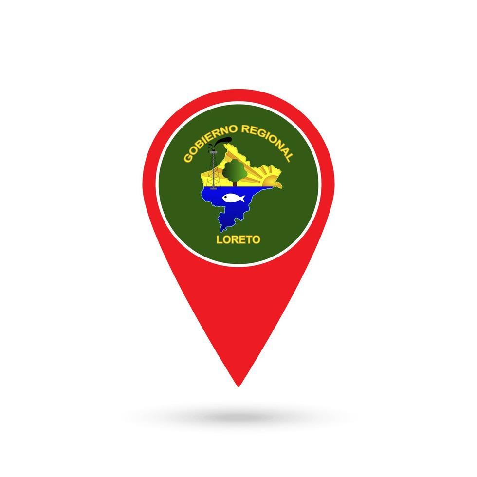 Karte Zeiger mit Abteilung von loreto Flagge. Peru. Vektor Illustration.