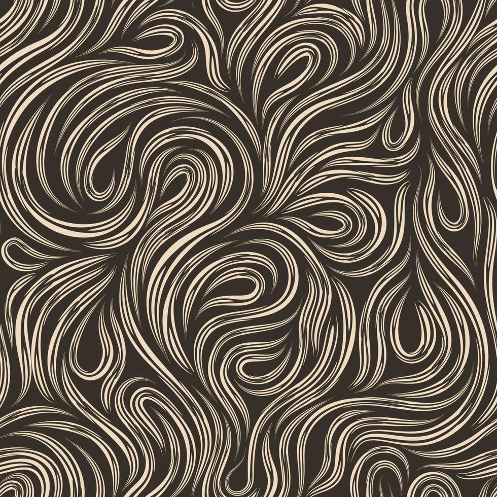 sömlös beige vektorstruktur för dekoration av tyger eller papper ur snittlinjer som snurrar i form av öglor och spiraler på en mörk bakgrund. vektor