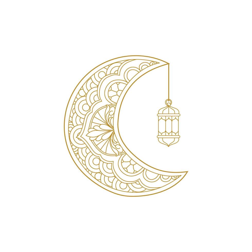 ramadan kareem, eid mubarak hälsning linje ikon minimal och enkel vektor design med skön lysande lykta och elegant halvmåne måne stjärna för bakgrund och baner