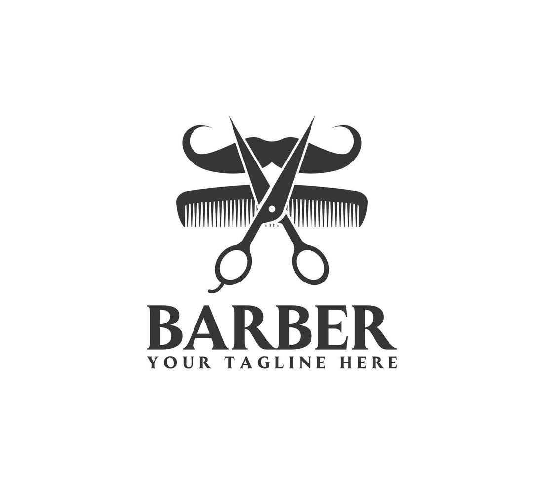 Barbier Haar Salon Logo Design auf Weiß Hintergrund, Vektor Illustration.