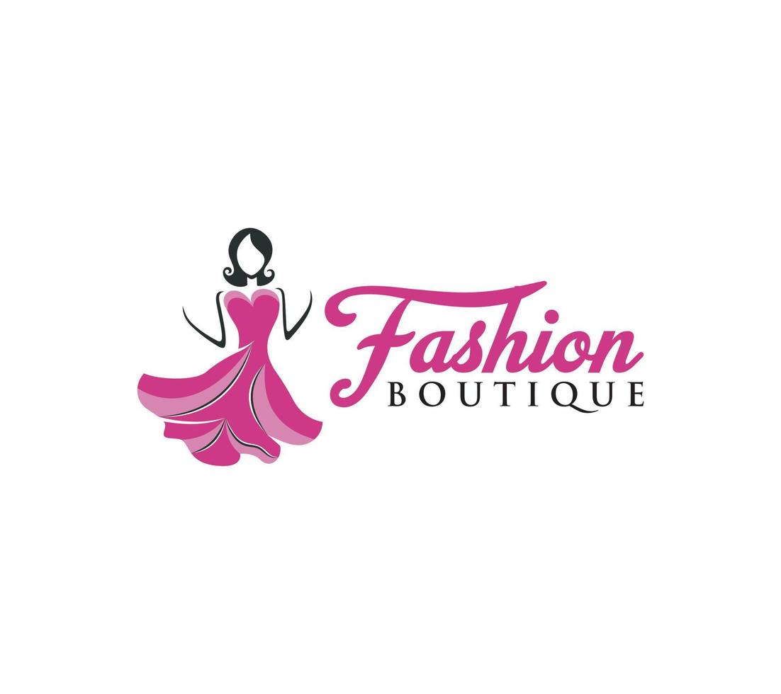 kvinna mode boutique logotyp design på vit bakgrund, vektor illustration.