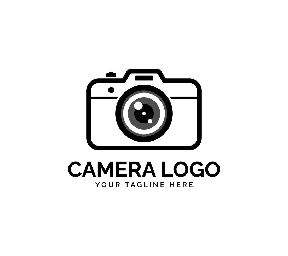 kamera logotyp design på vit bakgrund, vektor illustration.