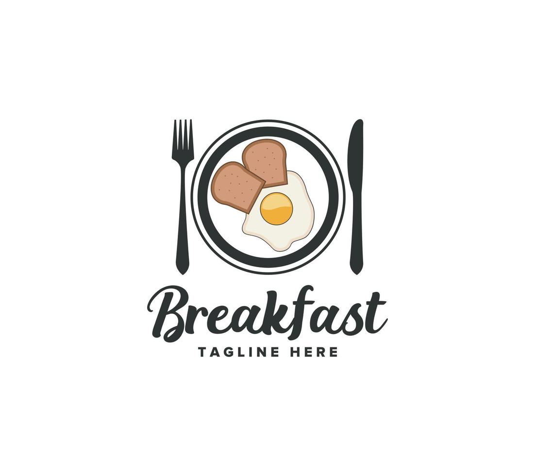 Frühstück Essen Logo Design auf Weiß Hintergrund, Vektor Illustration.