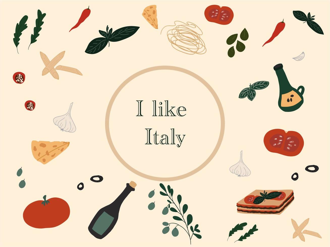 ich mögen Italien einstellen von Italienisch Essen vektor
