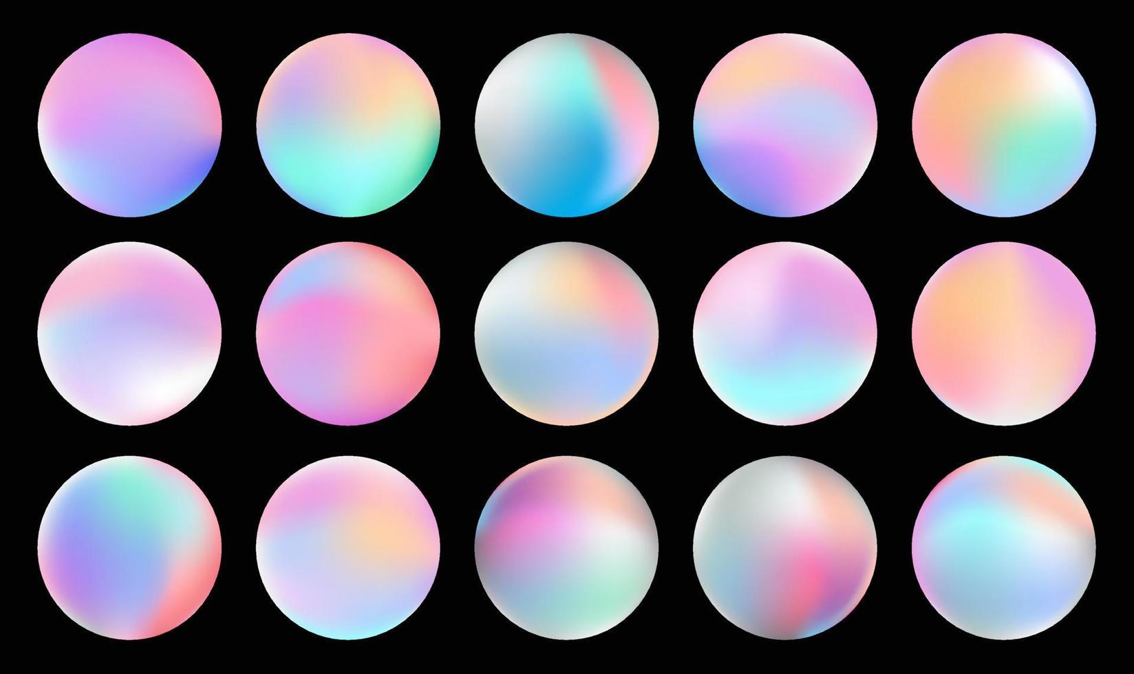 Gradient Kreis Satz, holographisch beschwingt runden Symbol. Mehrfarbig Tasten können Sein benutzt im Banner, Sozial Medien, Netz, wie Design Element. vektor