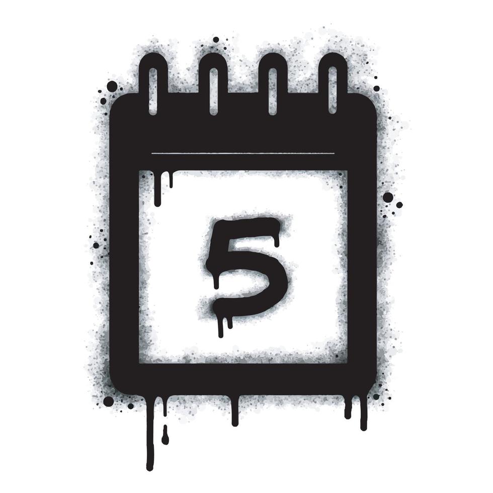 spray graffiti kalender ikon isolerat på vit bakgrund. siffra fem graffiti symbol med överspruta i svart på vit. vektor illustration.