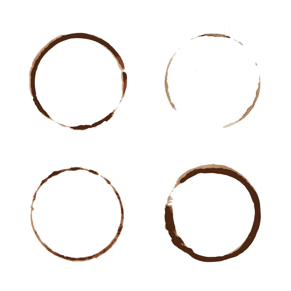 Vektor Kaffee beflecken einstellen isoliert auf Weiß Hintergrund. Tasse Ring spritzt und Kreis trinken Markierungen