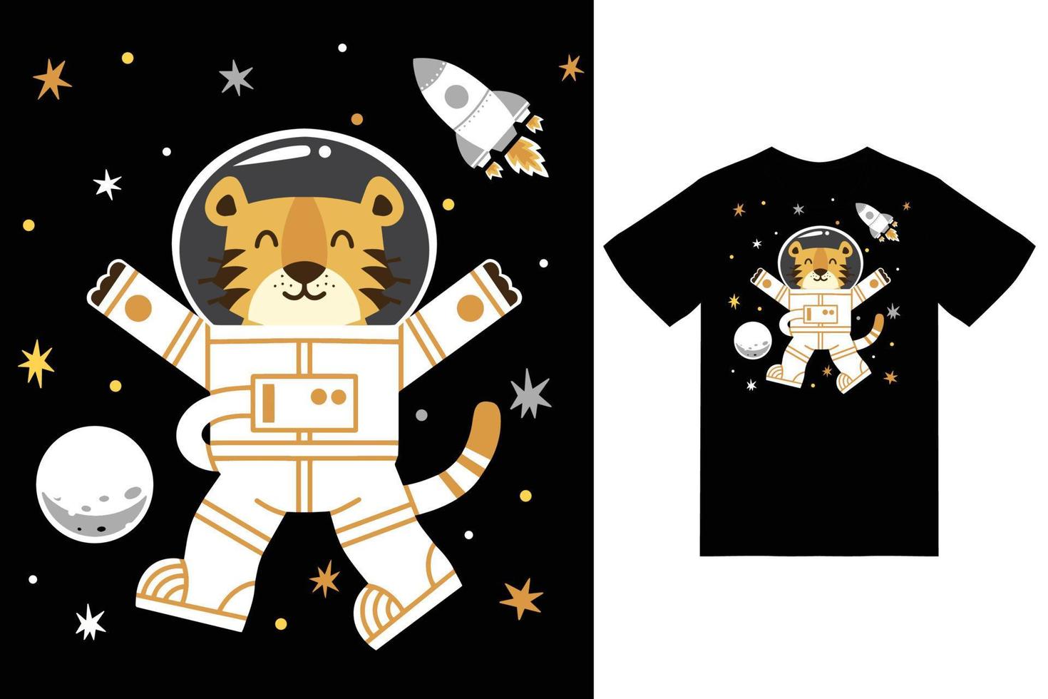 söt tiger astronaut Plats illustration med tshirt design premie vektor