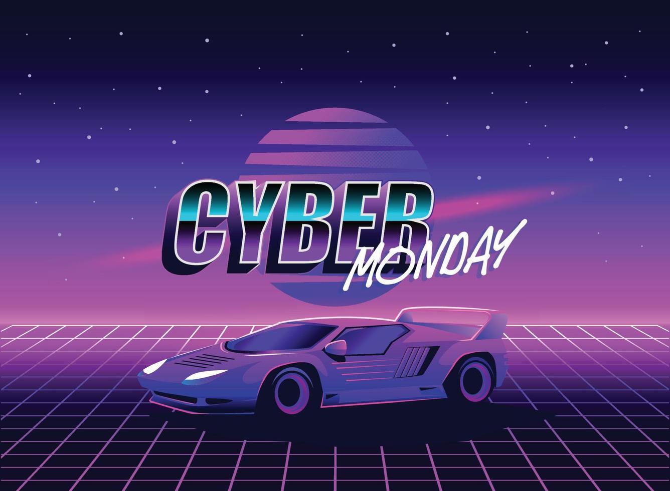 cyber måndag retro 80s sci-fi trogen stil bakgrund. vektor retro trogen synt Vinka illustration