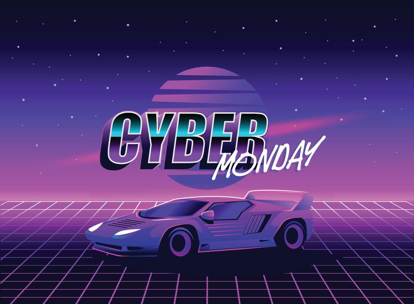 Cyber Montag retro 80er Jahre Sci-Fi futuristisch Stil Hintergrund. Vektor retro futuristisch Synth Welle Illustration