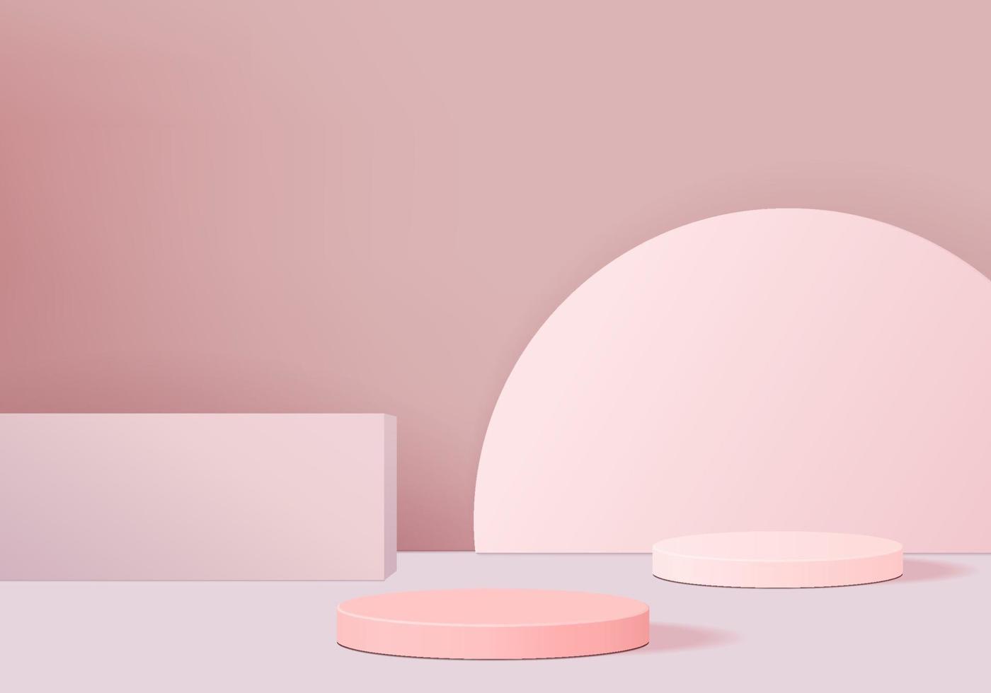 minimal rosa podium och scen med 3d framför vektorn i abstrakt bakgrundskomposition, 3d-illustration håna upp plattformsformer för scengeometri för produktvisning. scen för produkt i modern. vektor