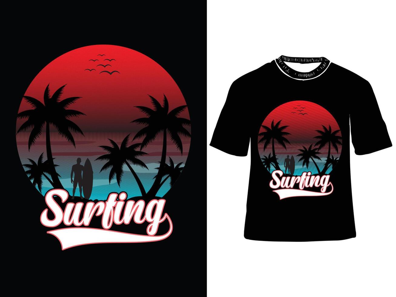 surfing solnedgång för t-shirt design, surfing t-shirt, solnedgång vektor