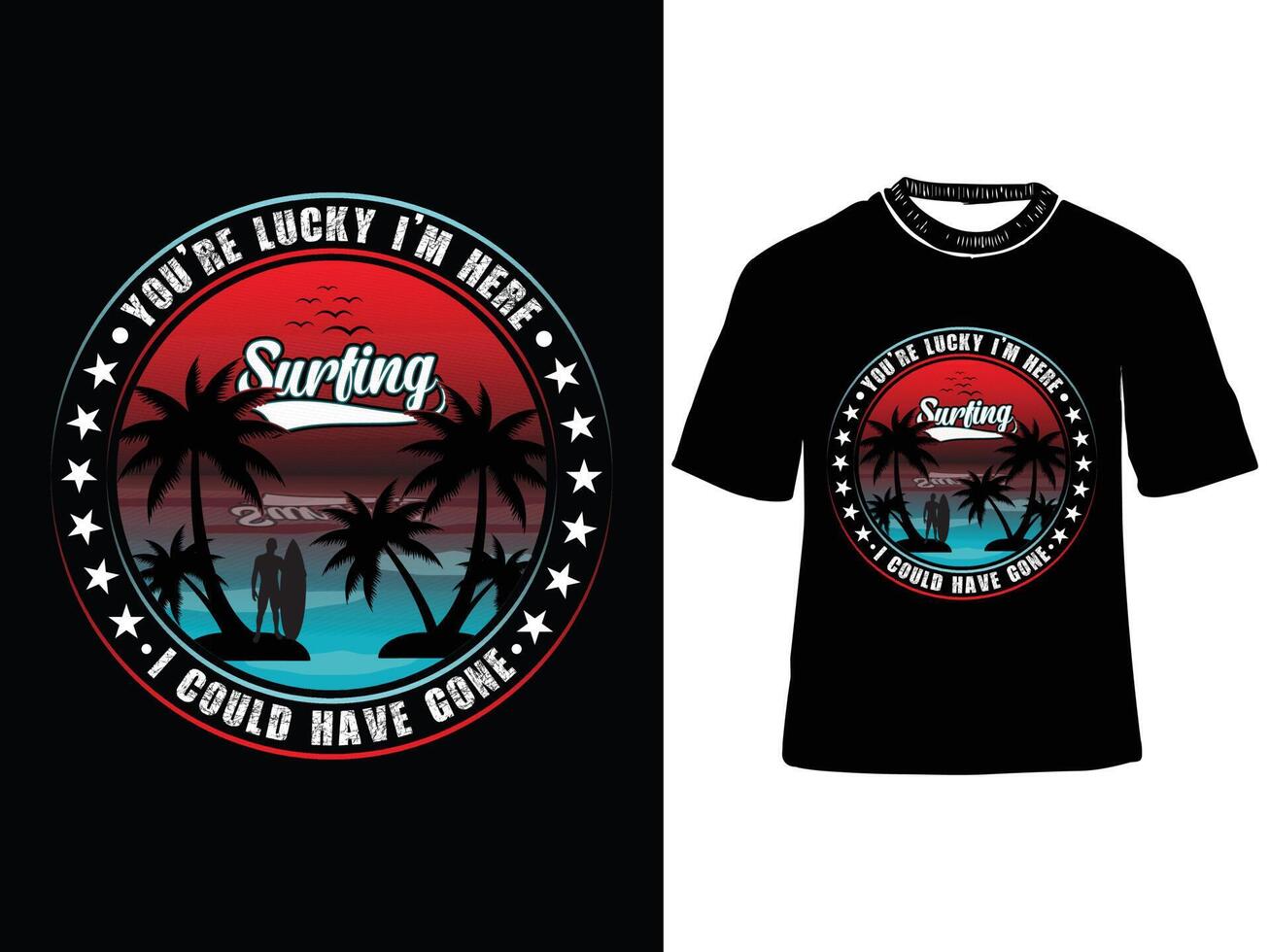 Surfen Sonnenuntergang zum T-Shirt Design, Surfen T-Shirt, Sonnenuntergang Vektor