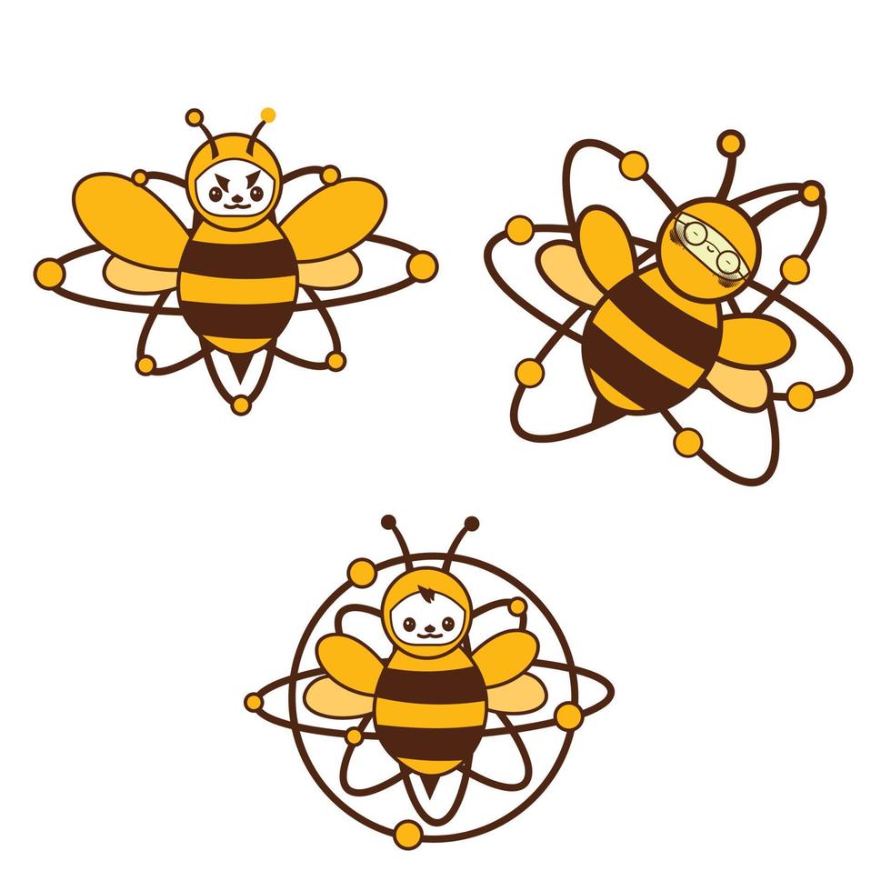 einstellen atomar Biene Charakter Logo und Vektor Symbol