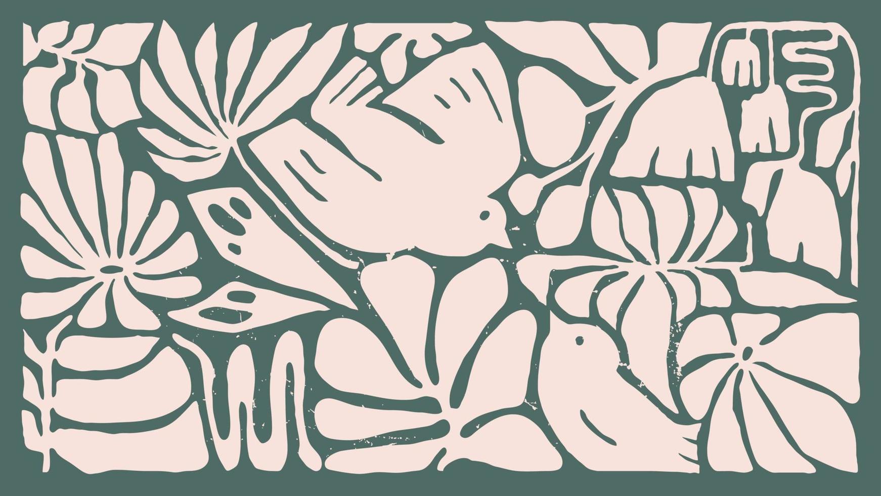 matisse konst bakgrund vektor. abstrakt naturlig hand dragen mönster design med blommor, fågel, orm. enkel samtida stil illustrerade design för tyg, skriva ut, omslag, baner, tapet. vektor