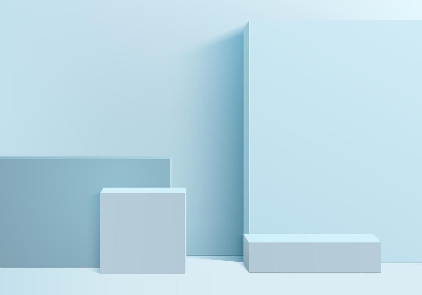 Zylinder abstrakte minimale Szene mit geometrischer Plattform. Sommerhintergrundvektor 3d Rendering mit Podium. stehen, um kosmetische Produkte zu zeigen. Bühnenvitrine auf Sockel modernes 3D-Studio blau Pastell vektor