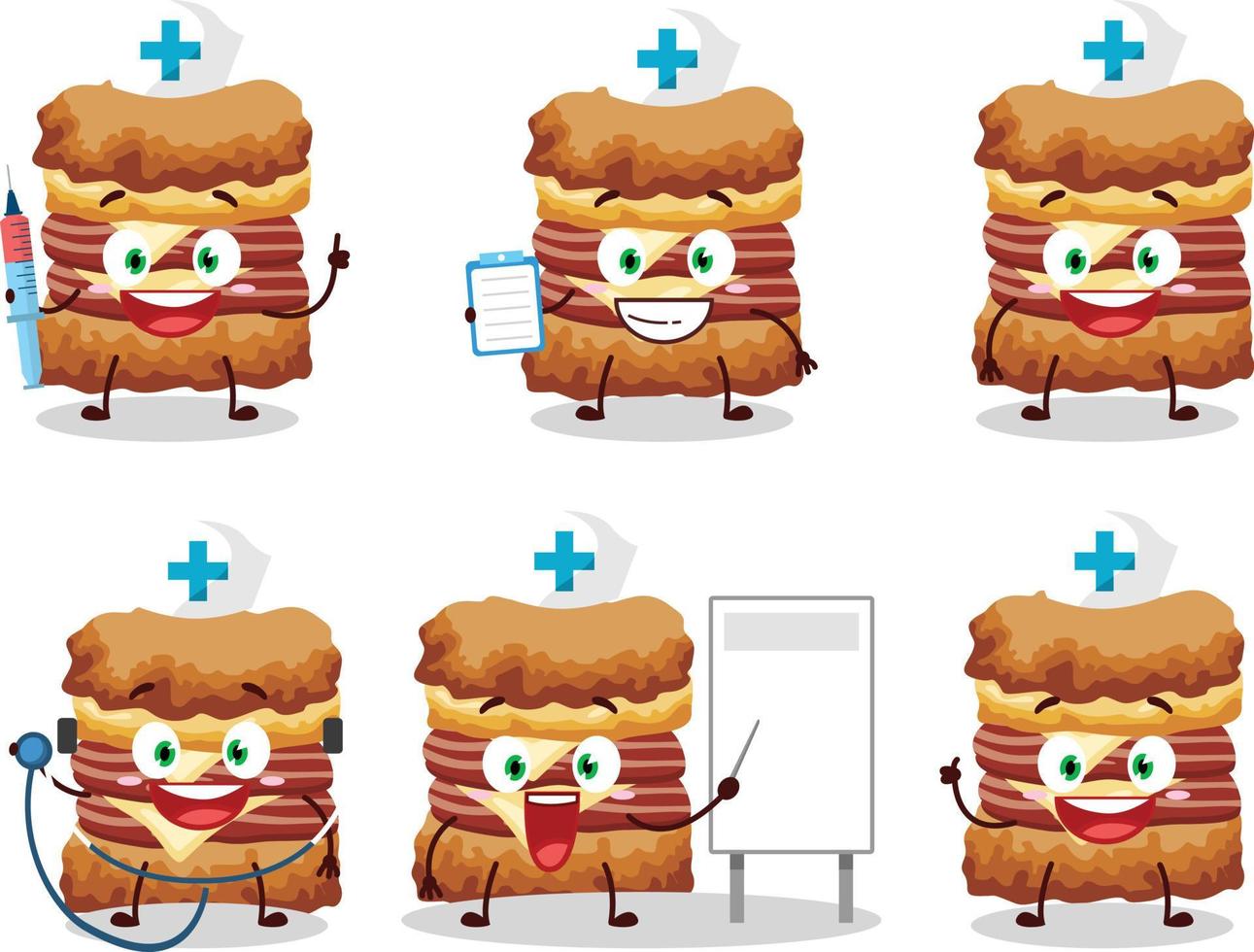 Arzt Beruf Emoticon mit Hähnchen Sandwich Karikatur Charakter vektor