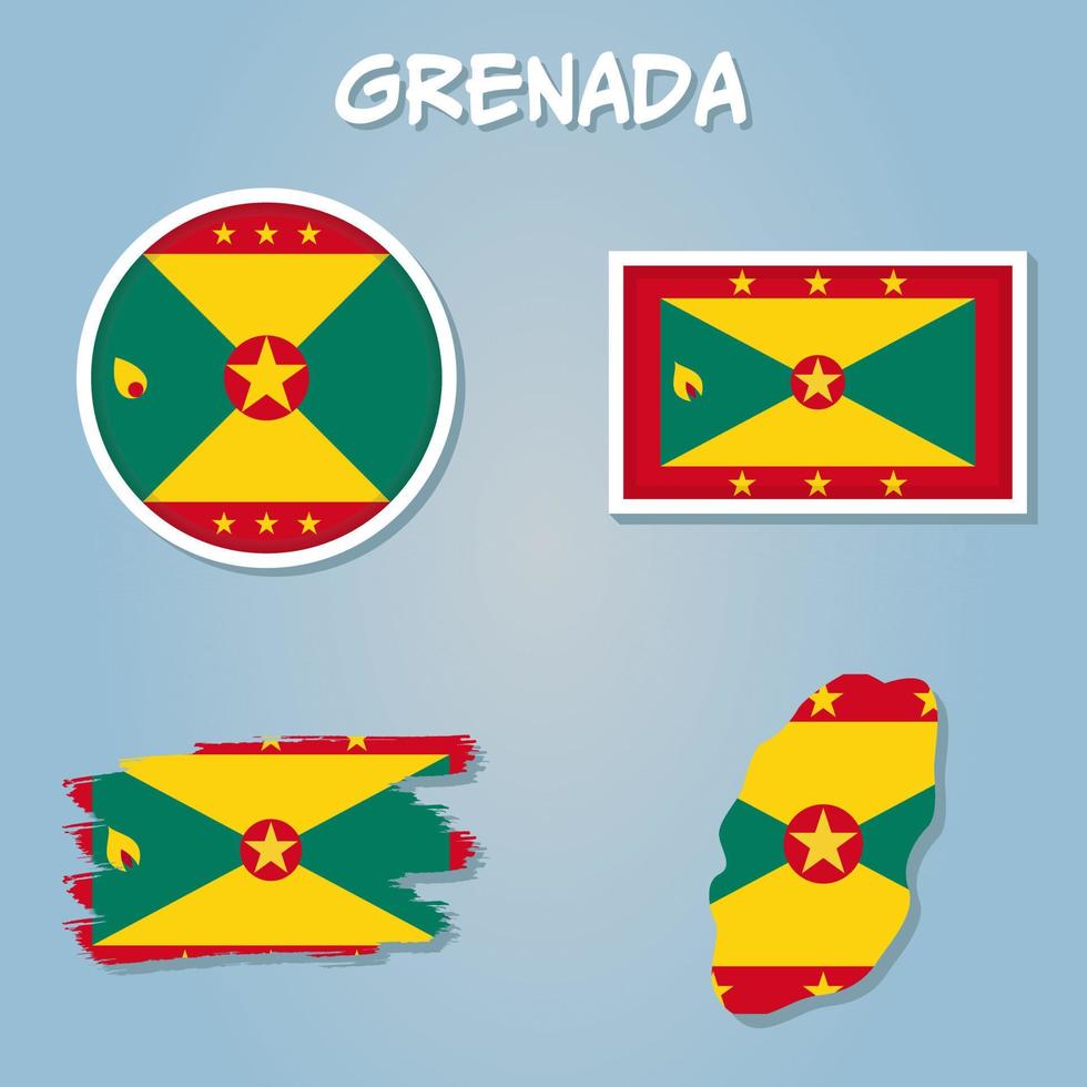 Amerika med vald grenada Karta och grenada flagga ikon. vektor