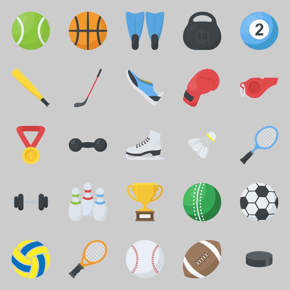 uppsättning av vektor ikoner i platt stil sporter Tillbehör