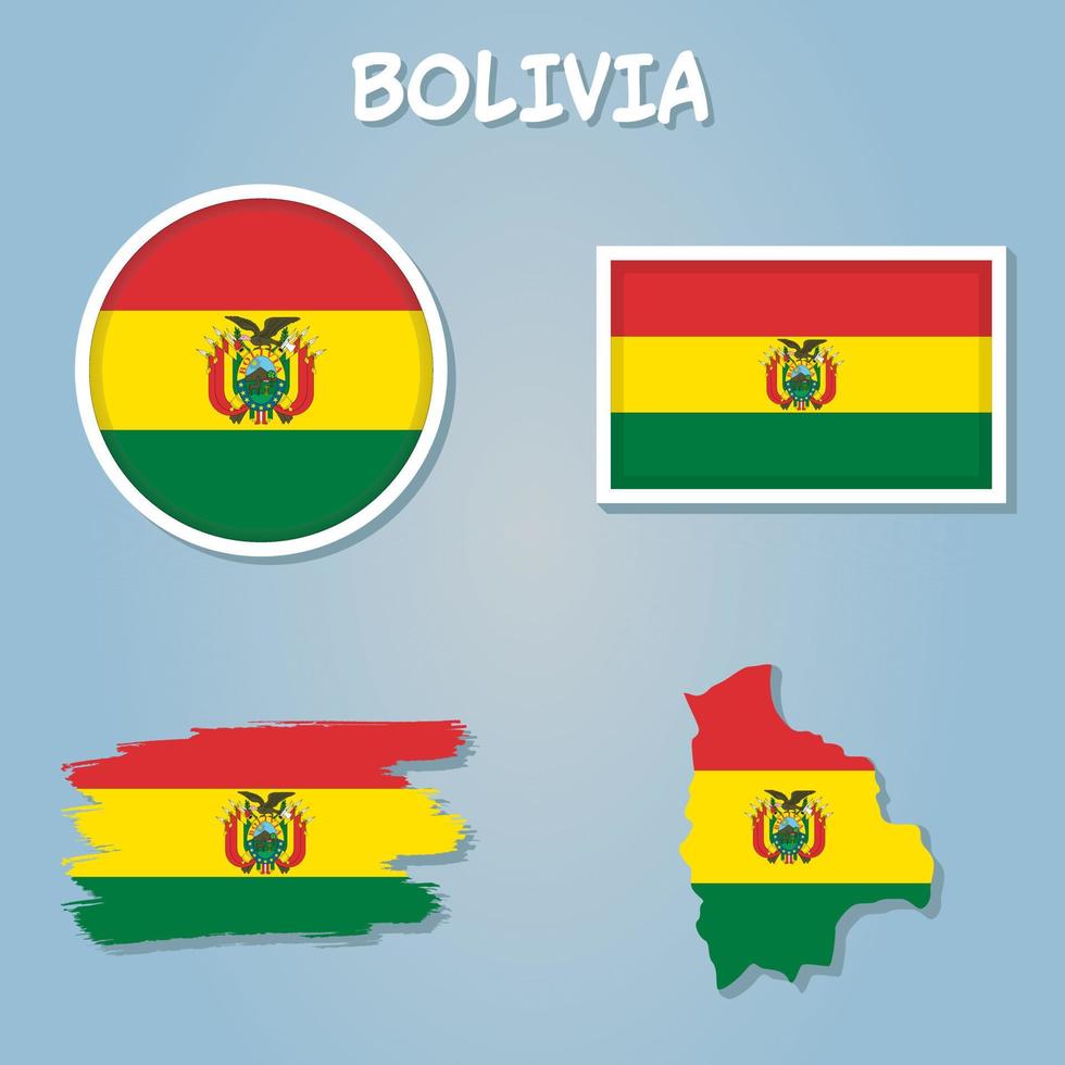 Bolivien National Flagge im ein gestalten von Land Karte. vektor