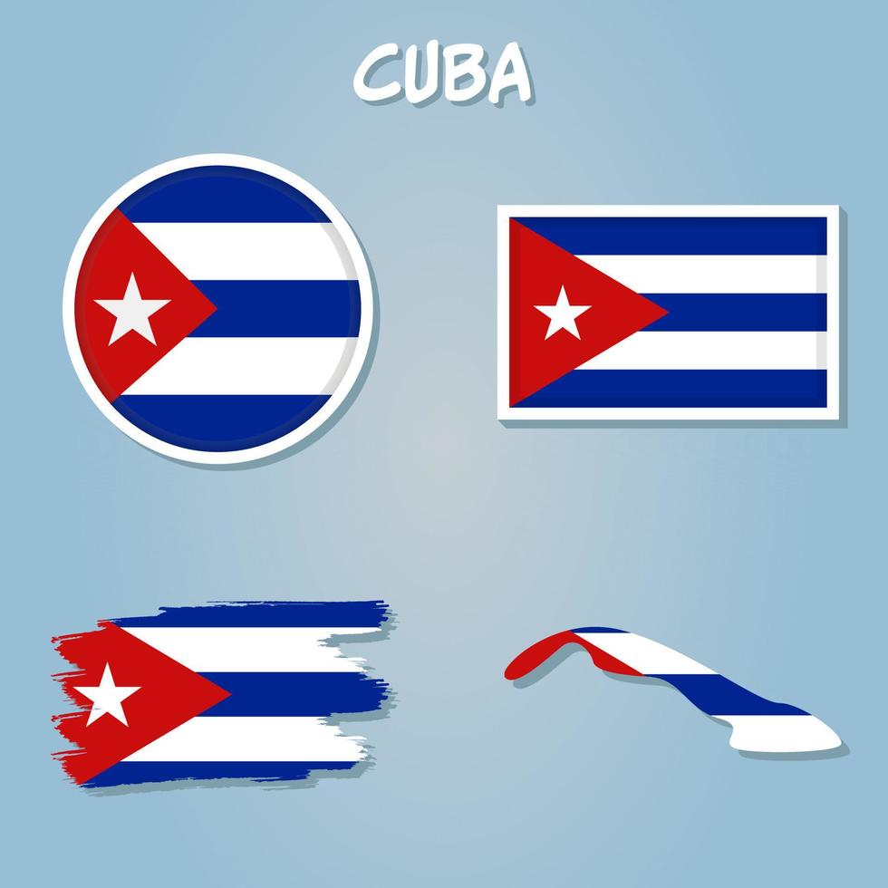kuba vektor uppsättning, detaljerad Land form med område gränser, flaggor och ikoner.