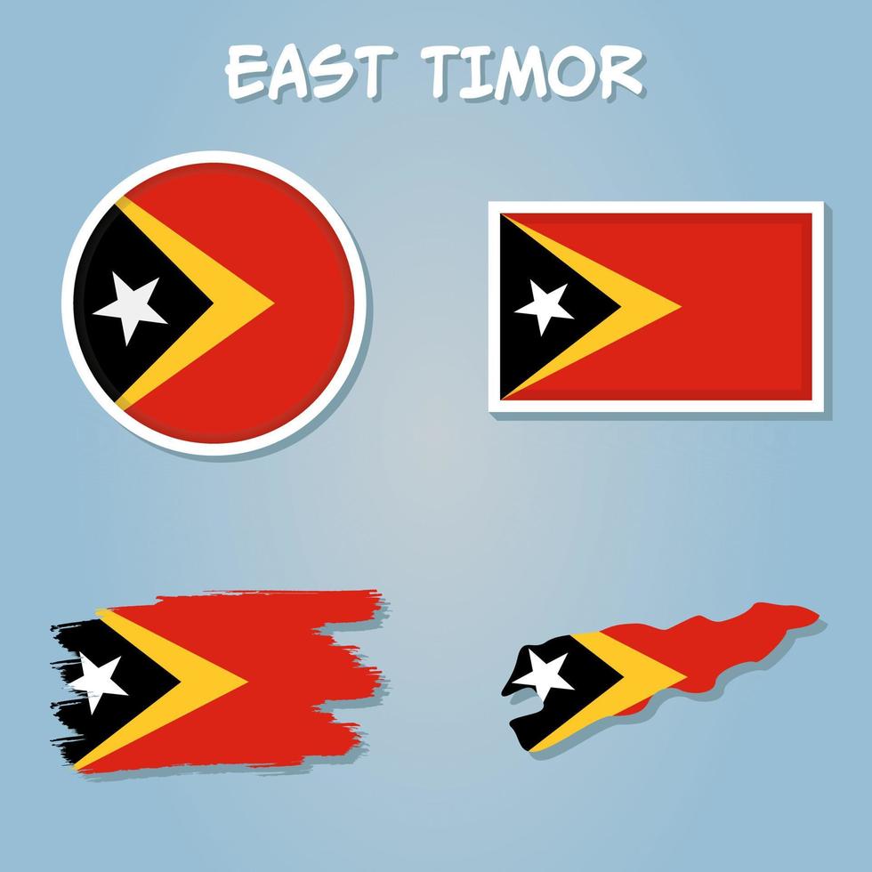 öst timor vektor uppsättning, detaljerad Land form, flaggor och ikoner.