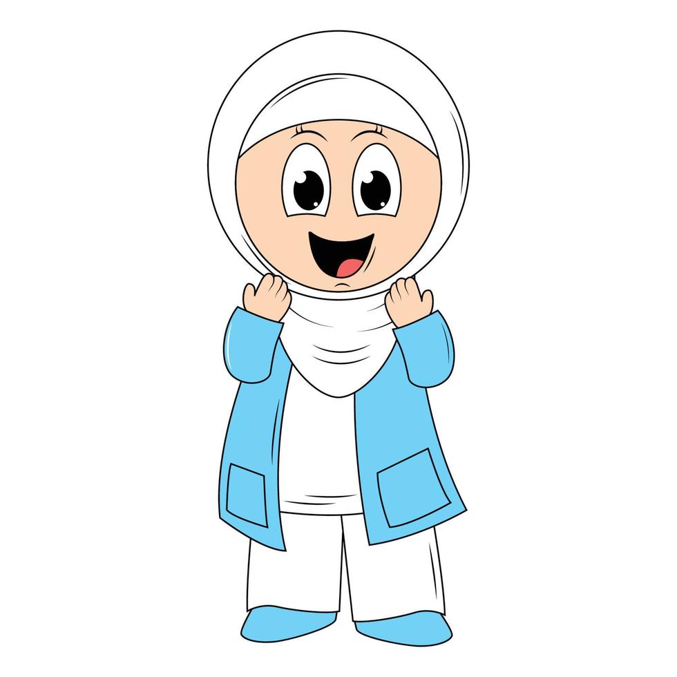 söt flicka hijab tecknad serie illustration vektor