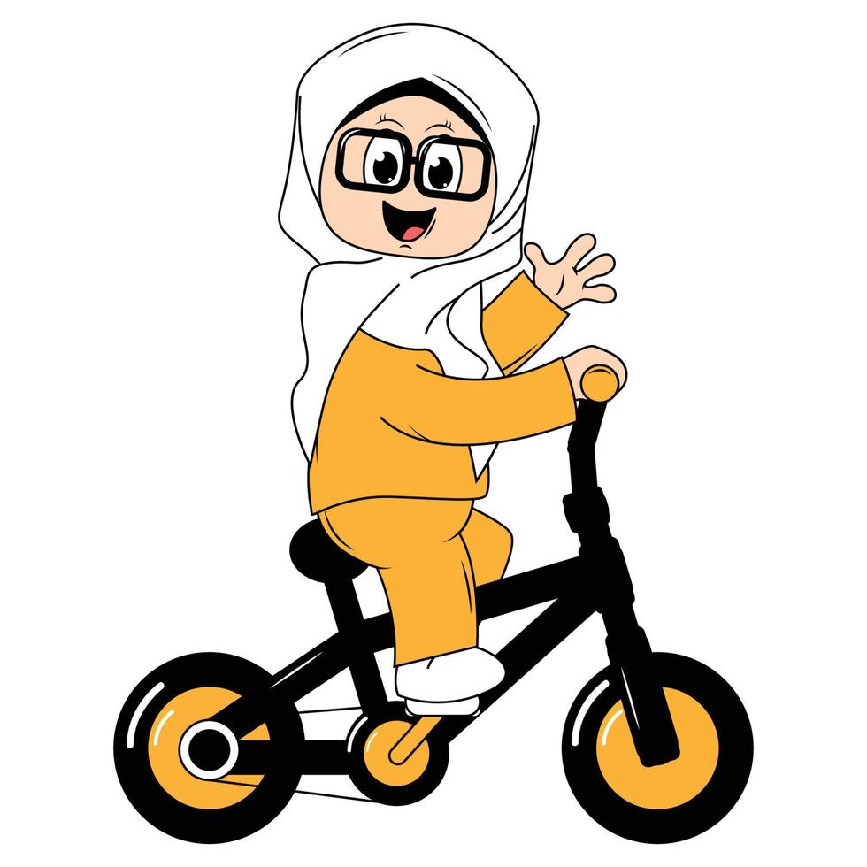 süß Mädchen Karikatur Reiten Fahrrad Grafik vektor