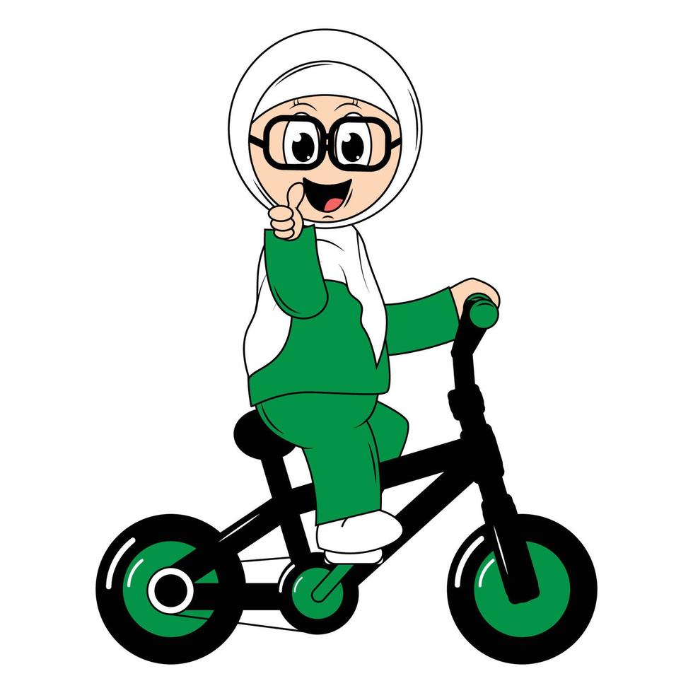 süß Mädchen Karikatur Reiten Fahrrad Grafik vektor