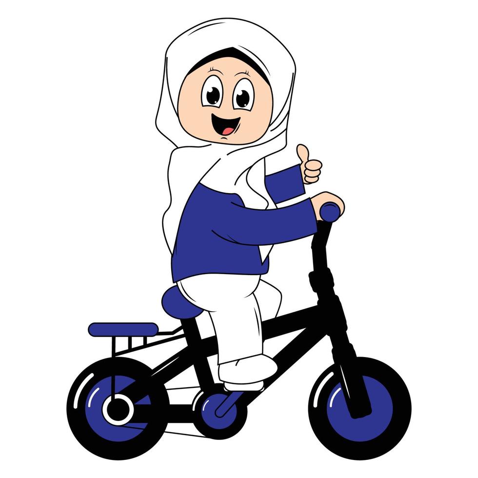 süß Mädchen Karikatur Reiten Fahrrad Grafik vektor