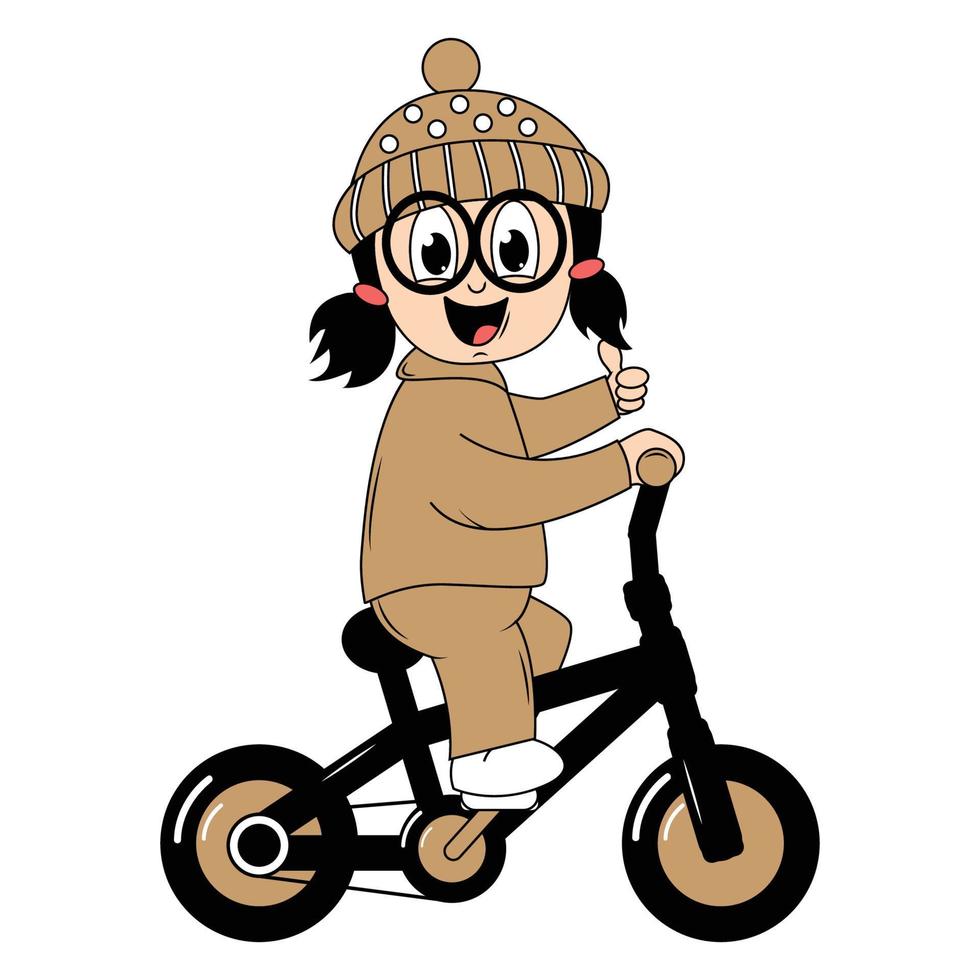 süß Mädchen Karikatur Reiten Fahrrad Grafik vektor