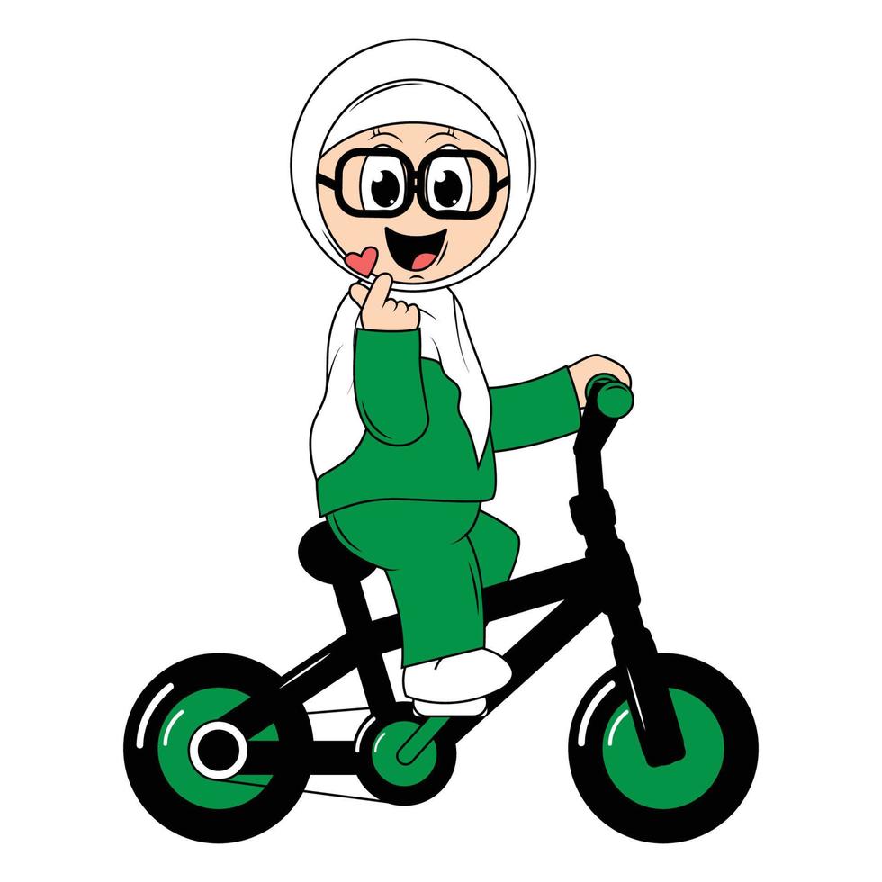 süß Mädchen Karikatur Reiten Fahrrad Grafik vektor