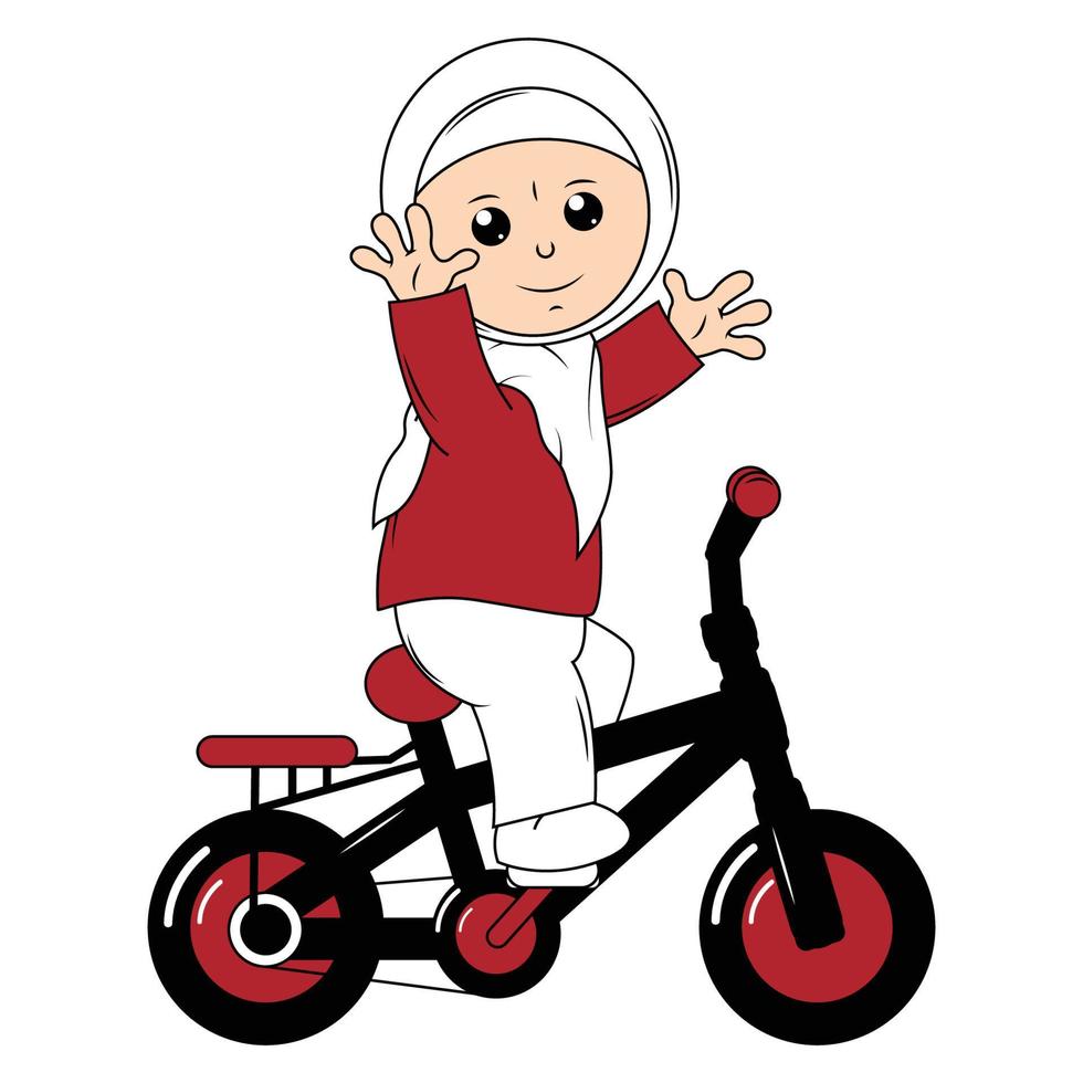 süß Mädchen Karikatur Reiten Fahrrad Grafik vektor