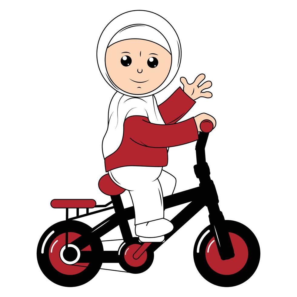 süß Mädchen Karikatur Reiten Fahrrad Grafik vektor