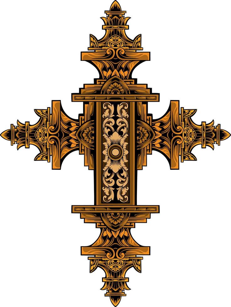 christ korsa design med klassisk stil gravyr prydnad för element, redigerbar Färg vektor