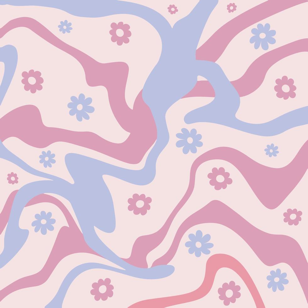 wellig Strudel mit Blumen. retro Stil. handgemalt Vektor illustration.groovy Hintergrund. Hippie Design.