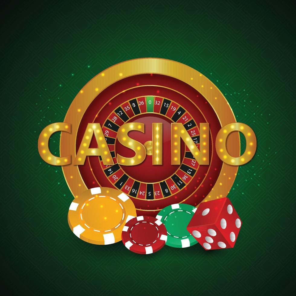 realistischer Casino Hintergrund mit Casino Chips und Rad vektor